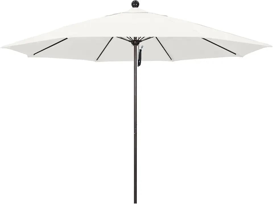California Umbrella 11Ft Commercial Grade Sunbrella Fabric Market Umbrella, Pulley Lift, Aluminum/Fiberglass, 2mm pole wall, Bronze Frame, Natural Fabric