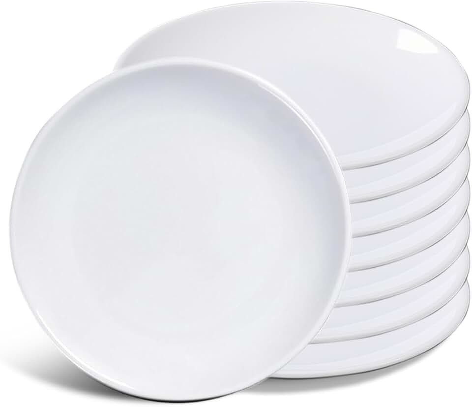 Kunststoffteller, 8-teilig, unzerbrechlich, weiß, Speiseteller-Set ungiftig, gefriergeeignet und spülmaschinenfest (20,3 cm)