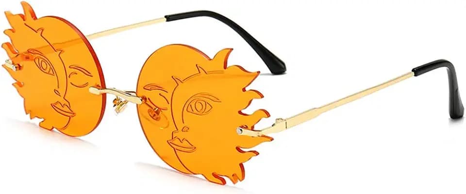 ENTHYI Rimless Round Sunglasses Women Trendy Funny Polygonal Moon Smiley Ladies Eyeglasses