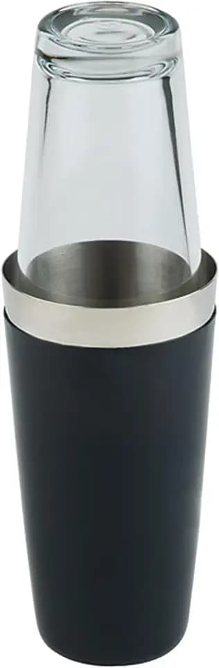 APS 93139 Boston Shaker, 700 ml Becher + 400 ml Glas, spülmaschinenfest, edler Cocktailshaker schwarz gummiert