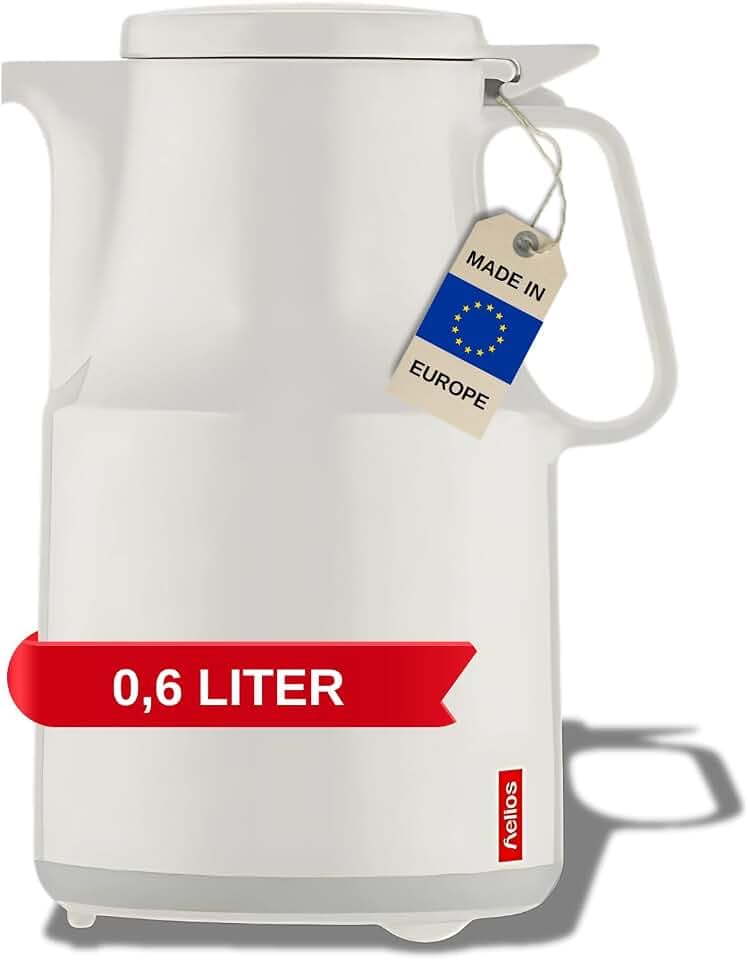 Helios Thermoskanne Thermoboy Weiß 0,6L – 6h Heiß - Hält Getränke heiß & kalt – Praktische Einhandbedienung – 100% spülmaschinenfest