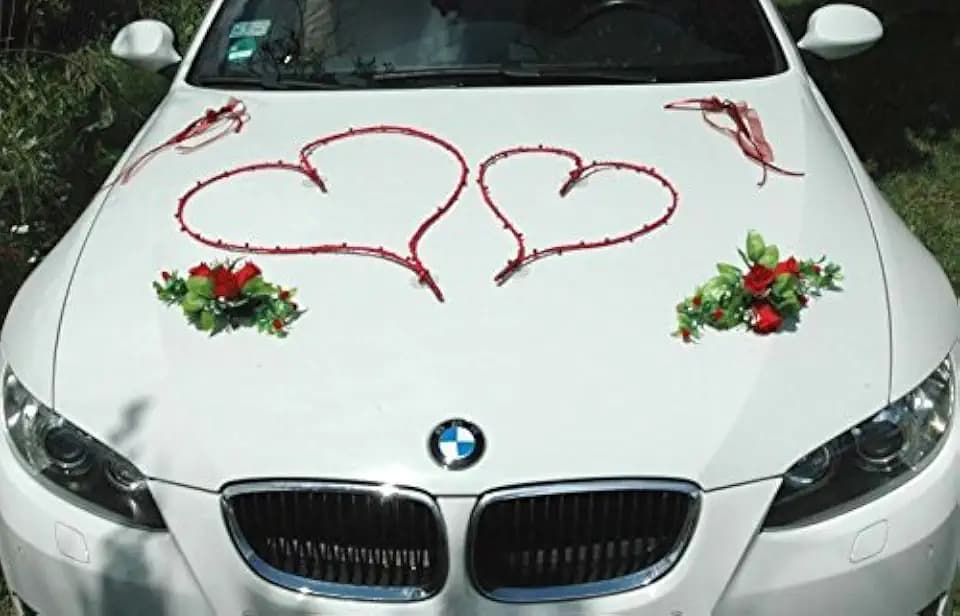 TOP HERZE Auto Schmuck Braut Paar Rose Deko Dekoration Autoschmuck Hochzeit Car Auto Wedding Deko PKW (Maxi Rot)