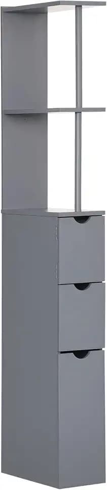 HOMCOM Badezimmerschrank mit Schubladen, 15 x 33 x 136,8 cm, Grau