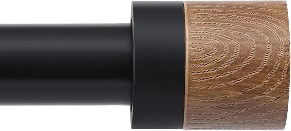 1 Pack Boho Rustic Adjustable Wood Curtain Rod 32-88 Inch, Black