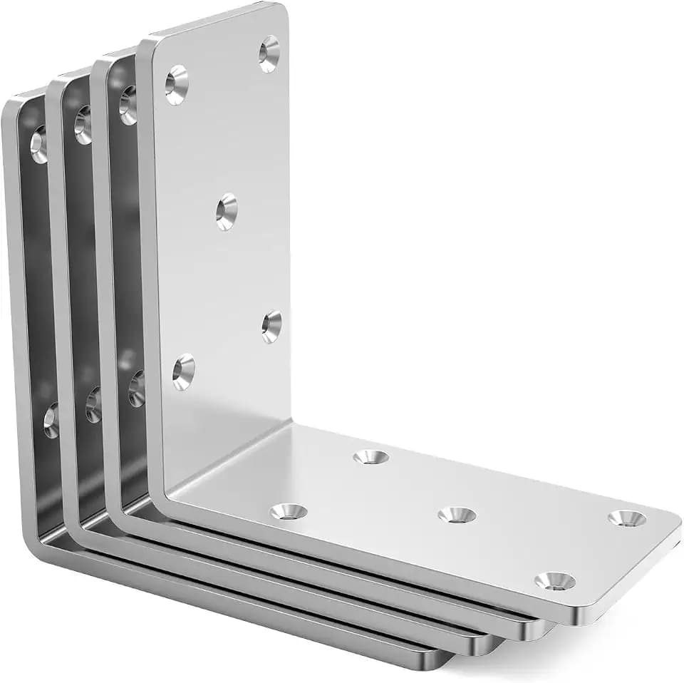 5" X 5" X 2.5" Heavy Duty L Brackets for Wood (4 PCS), L-Shaped Corner Brackets for Shelving and Furniture , Silver