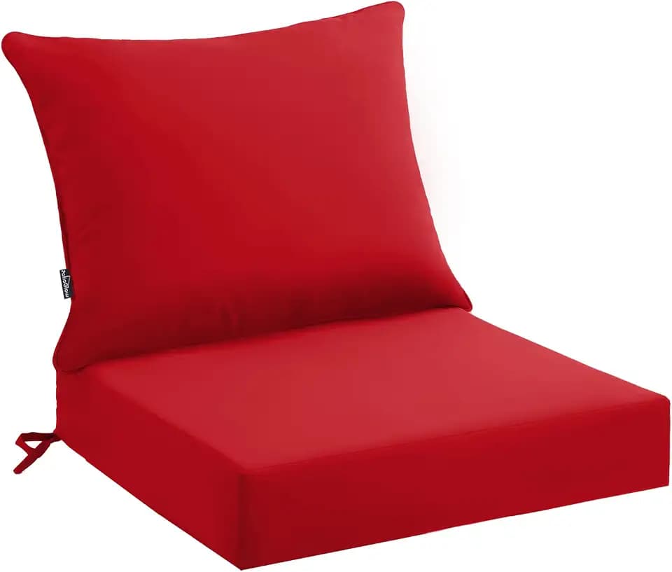 PatioGlow Outdoor Seat Cushion Set 22 x 22 x 4 Inch, Waterproof & Fade Resistant Patio Furniture Cushions with Removable Cover and Ties, Thick Deep Seating Pads for Outside Chair Sofa Couch, Red