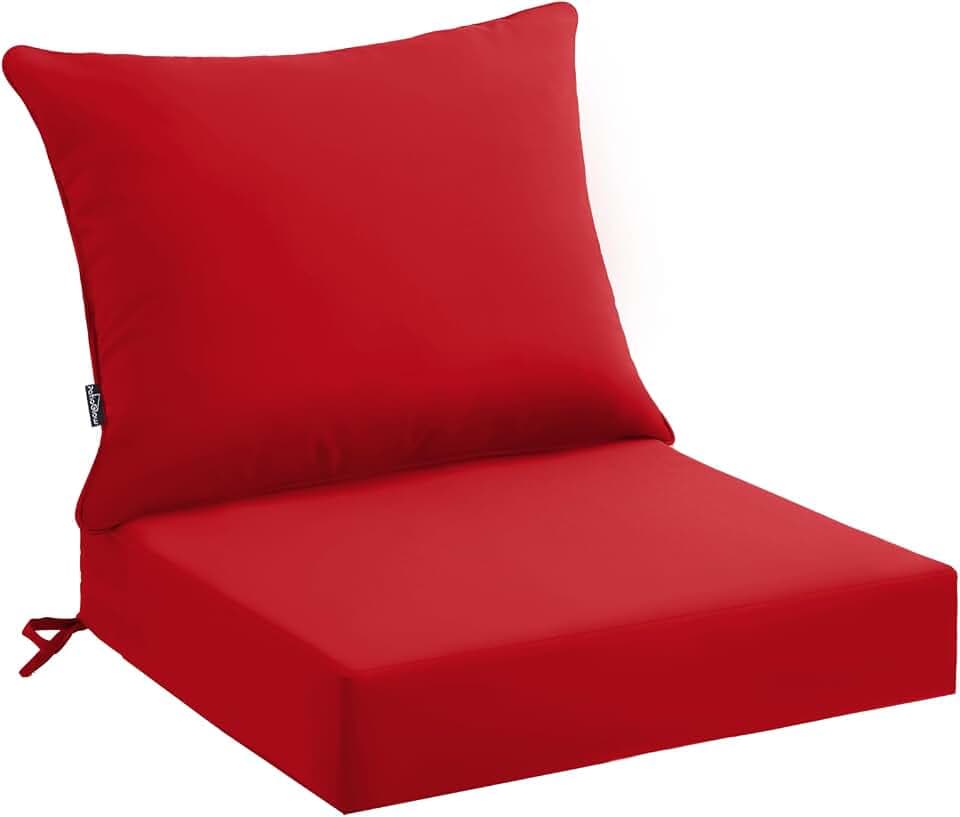 PatioGlow Outdoor Seat Cushion Set 22 x 24 x 4 Inch, Waterproof & Fade Resistant Patio Furniture Cushions with Removable Cover and Ties, Thick Deep Seating Pads for Outside Chair Sofa Couch, Red