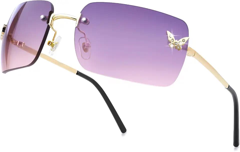 Y2K Rechteckige Sonnenbrille für Damen und Herren, getönte Gläser ohne Rahmen, UV400-Schutz, leicht und bequem, perfekt für Autofahren und urbane Mode