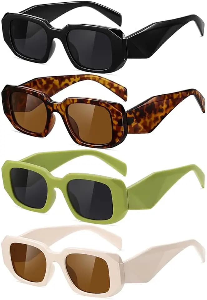 4 Pieces Sunglasses Womens Trendy Rectangle Retro Sunglasses for Women Men