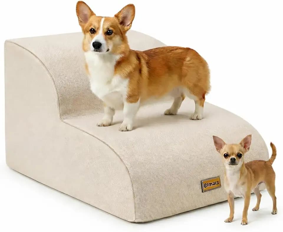 Gimars Geüpdatete Hondentrap 2 Treden 55CM Lange Brede Treden voor Kleine, Middelgrote & Oudere Honden, 30CM Hoog met 33D Dicht Schuim, Linnen Hoes, Antislip Basis, Ondersteunt 30KG, voor Bed & Bank