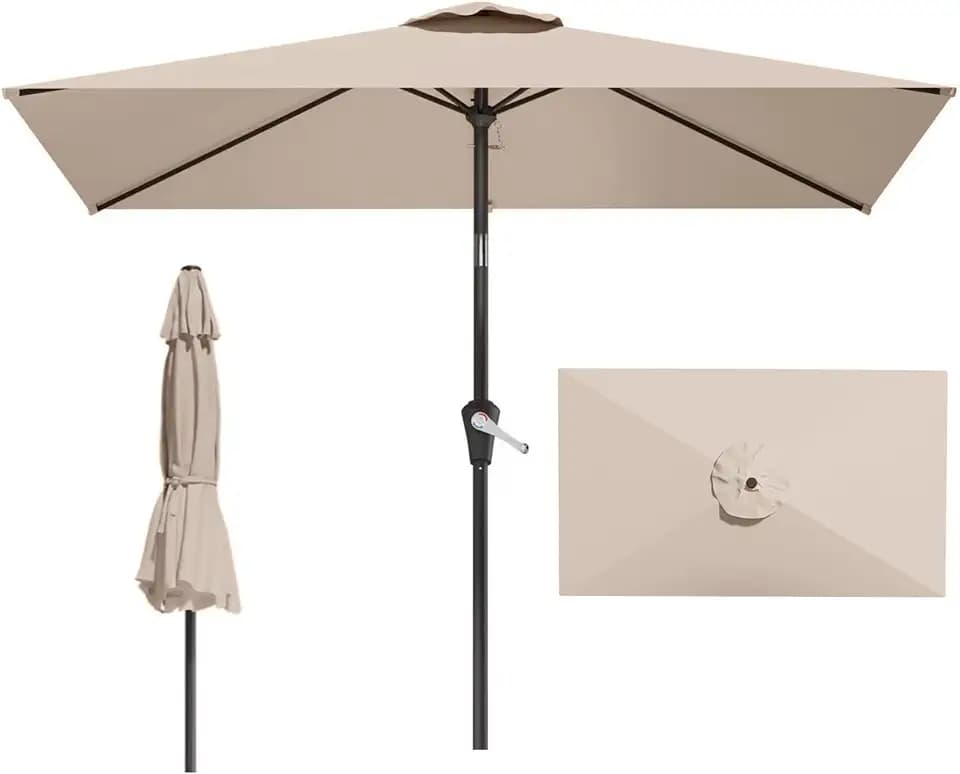 6.5x10FT Patio Umbrella,Outdoor Umbrella with Push Button Tilt and Crank,8 Sturdy Ribs, UV Protection & Waterproof Market Umbrella for Pool,Backyard,Beach,Deck
