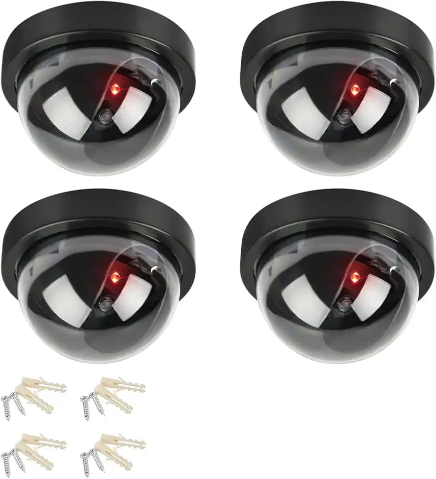 4 Stück Dummy Sicherheits Dome Kameras, Attrappe Kamera CCTV Dummy Überwachungskamera mit Rot Blinkender LED Fake Sicherheitskamera, Fake Kamera Attrappe Dummy Kamera Attrappe
