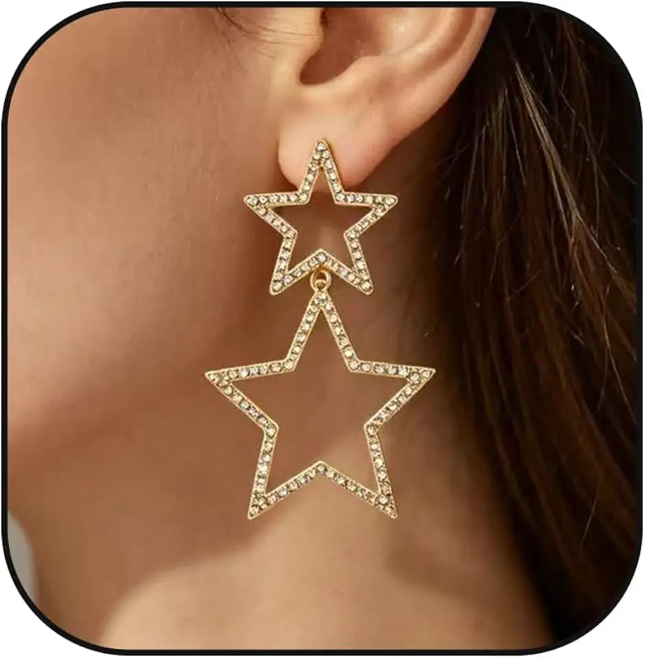 Sliver Star Stud Earrings for Women Rhinestone Big Star Dangle Earrings Lightweight Crystal Dangle Earrings Dainty Fashion Earring Party Jewelry Gifts