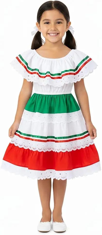 unik Girl's Traditional Mexican, Central America, Birthday, Cinco De Mayo, Cultural Fiesta Dress with Lace & Ribbons Trims