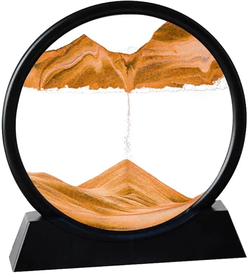 Arthink Moving Sand Art Picture,Liquid Motion 3D Sea Sandscape in Motion Display, Flowing Sand Frame Desktop Art Bookshelves Home Office Decoration (12 inch, Orange)
