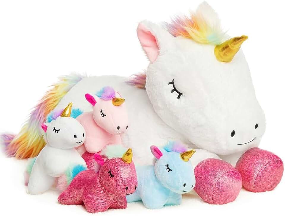 Unicorn Toys for Girls, Unicorn Stuffed Animals Mommy with 4 Baby Unicorns