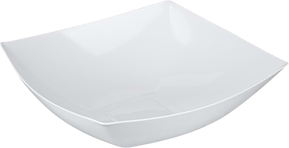 Restaurantware-Moderna 64 Ounce Fancy Plastic Bowls, 10 Square Disposable Salad Bowls - Durable, Heavy-duty, White Plastic Bowl, For Warm And Cold Foods