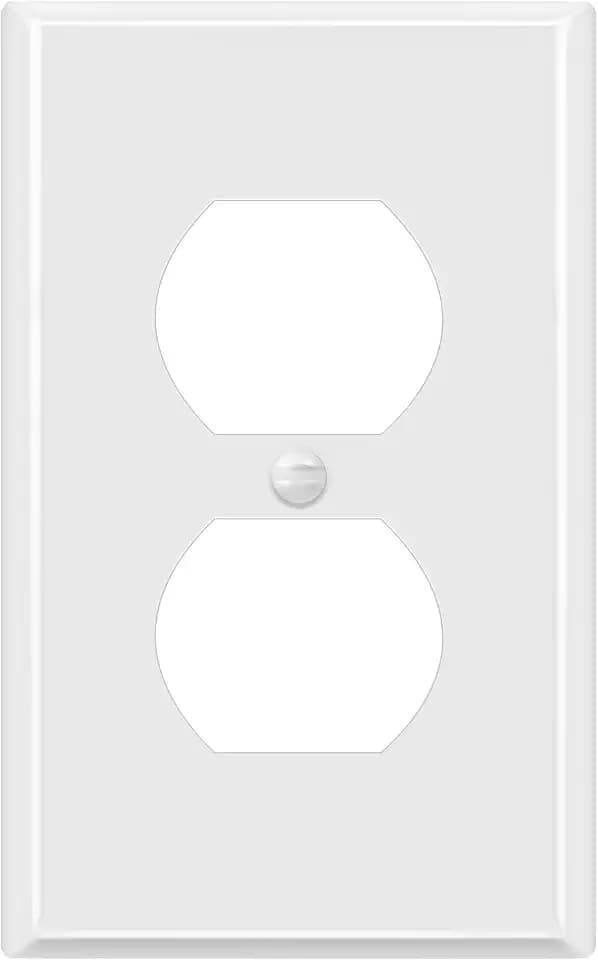 ENERLITES Duplex Receptacle Outlet Metal Wall Plate, 1-Gang, White Gloss