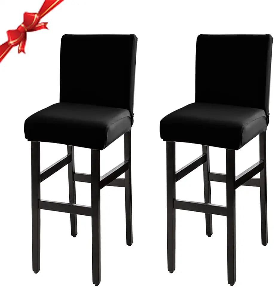 Jaotto Stuhlhussen 2er Set, Stretch Barhockerbezüge Abnehmbarer Waschbarer, Stühle Schutz Dekoration, Stuhlbezug Barhocker Stuhlbezüge für Pub Counter Bar Café(Schwarz,2 Stück)