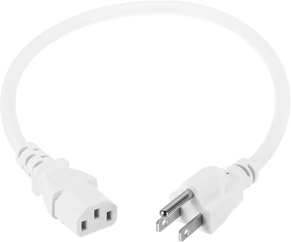 MECCANIXITY 1.5ft 18 AWG White 18/3 Universal Power Cord C13 to NEMA 5-15P 10A 125V 3-Prong Extension Power Cord for PC,Computer,Printers,TV,AC Adapter,Laptop,Monitor,Projector