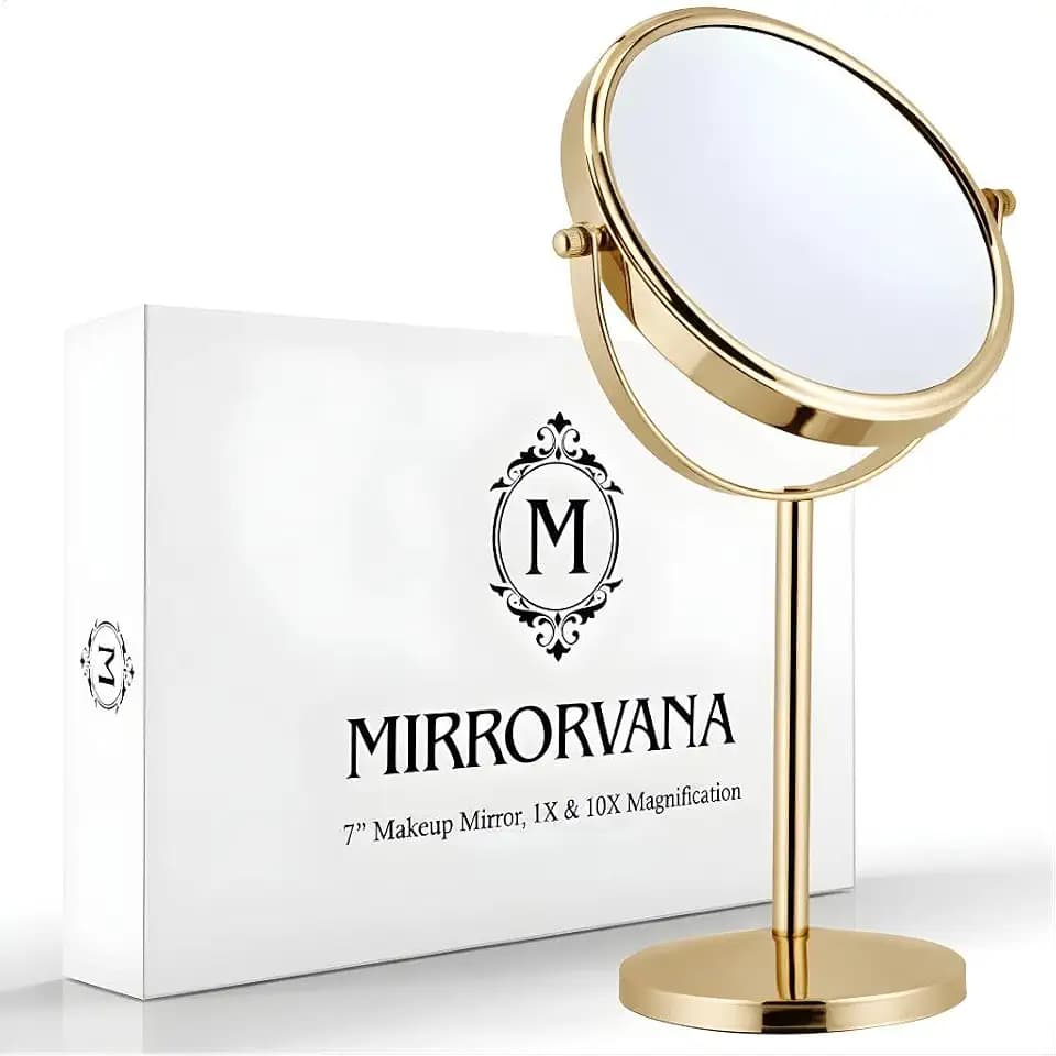 Mirrorvana Standspiegel doppelseitig, 10X/1X Vergrößerung, 35x18 cm (Gold)