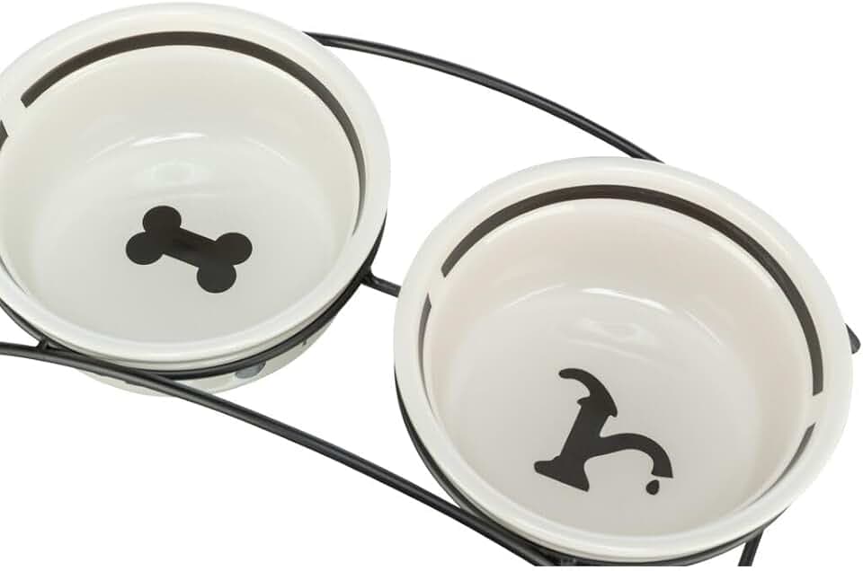 TRIXIE 24642 Napf-Set Eat on Feet, 2 × 1,6 l/ø20 cm, weiß/schwarz, 4011905246420, mehrfarbig