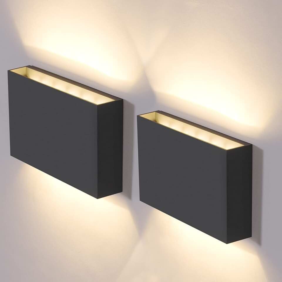 DAWALIGHT Aussenleuchte Wand 2er Set, IP65 Wasserdichte Wandleuchte 2x6W 3000K Warmweiße LED Außenlampe Dunkelgrau, Kunststoff