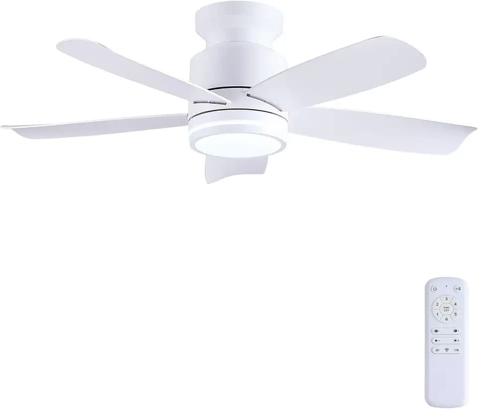 Wiviniya 41 Inch Flush Mount Ceiling Fan with Light Remote 6-Speed, White