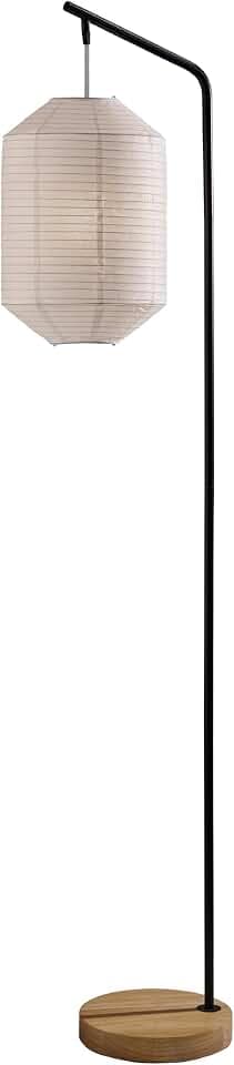 Adesso Floor Lamp, Black & White Paper, Curved Arm, 64.5”