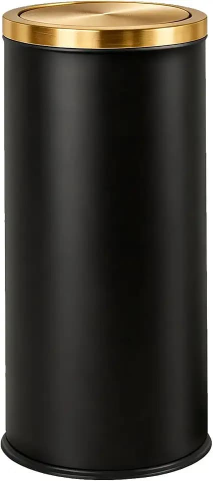 30L/8GAL Black Gold Kitchen Trash Can Golden Brass Commercial Garbage Can Large Capacity Flip Trash Can for Kitchen,Shopping Mall,Elevator Gate,Airport, Hotel,Commercial (Black, 30L)