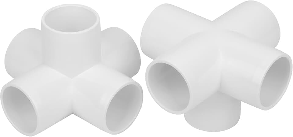 2Pack 1-1/4" Tee PVC Pipe Fitting 5 Way Elbow Connector Furniture Grade SCH40 5-Way Side Outlet Tee 1.25IN PVC Pipe Elbow Connector for DIY Garden Shelf, Greenhouse Frame Tent Connections