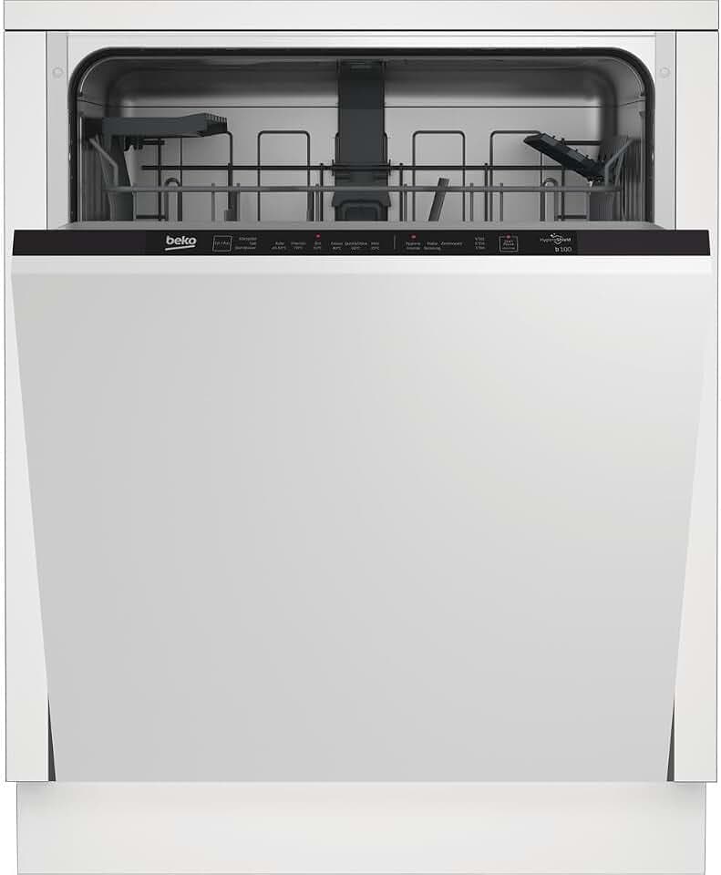 Beko BDIN16420 Vollintegrierte Geschirrspülmaschine/Verschiebbarer Besteckkorb/Spülmittelfach mit Schiebeverschluss/Selbstjustierende Türfeder/14 Maßgedecke