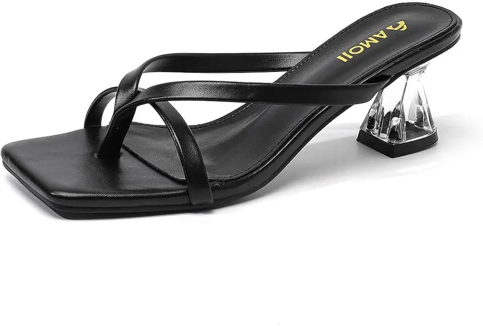 Amoji Women Flip Flop Kitten Heel Open Toe Thong Heeled Sandals 339