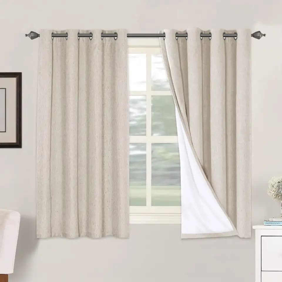 H.VERSAILTEX 100% Blackout Linen Curtains 54" L 2 Panels Natural