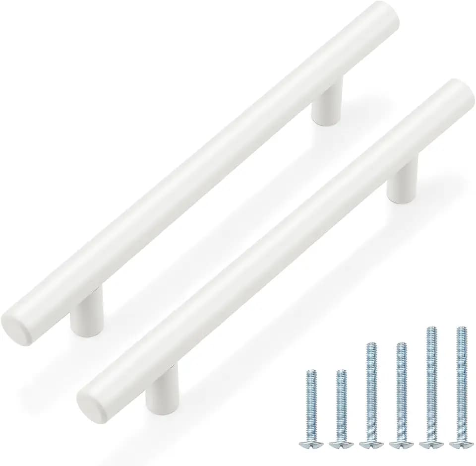 Probrico 30 Pack|5 inch Drawer Pulls Stainless Steel, Modern White Cabinet Pull, Round T bar Handles Dresser Drawer Pulls, Kitchen Cabinet Knob Hardware