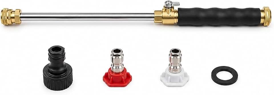 High Pressure Garden Hose Nozzle with 3 Spray Tips – Metal Pressure Washer Attachment for Garden Hose, Car Wash, Patio, Driveway & Outdoor Cleaning (Black)