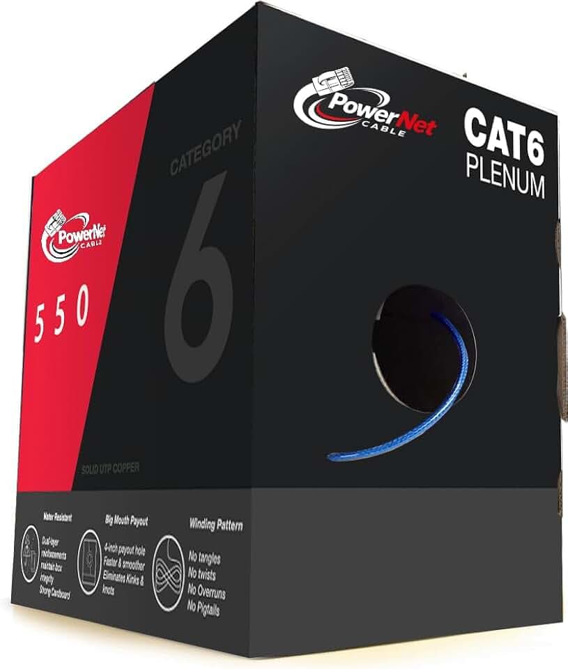 Cat6 Plenum 1000ft CMP | 550MHz 10Gbps UTP Ethernet | DSX-8000 Tested | Fire Retardant | Heavy Duty Box (Blue)