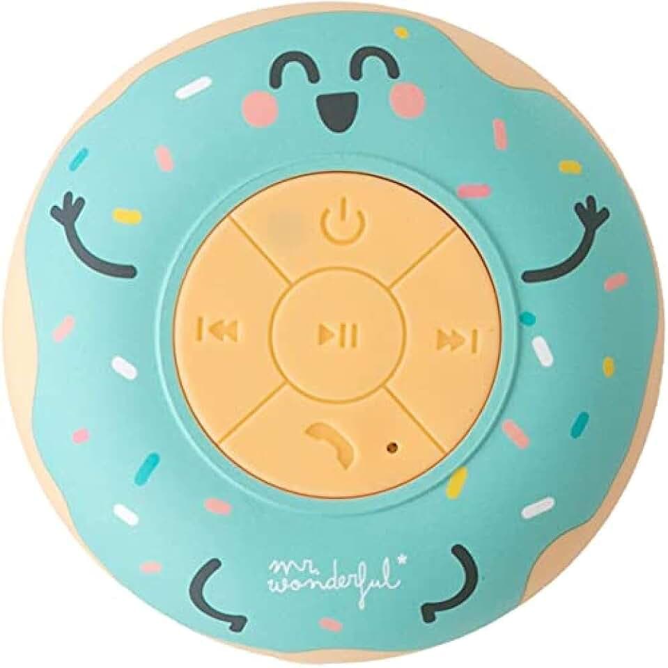 Mr. Wonderful Wasserfestes Bluetooth Lautsprecher Donutförmig der Marke 3-4 Stunden Laufzeit und Saugnapf für Befässtigung. Grün Farbig.