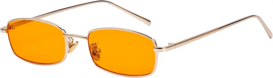 Klassische Rechteckige Sonnenbrille Retro Schlanke Metallrahmen Gläser Vintage Rechteck Candy Farbe Sonnenbrille