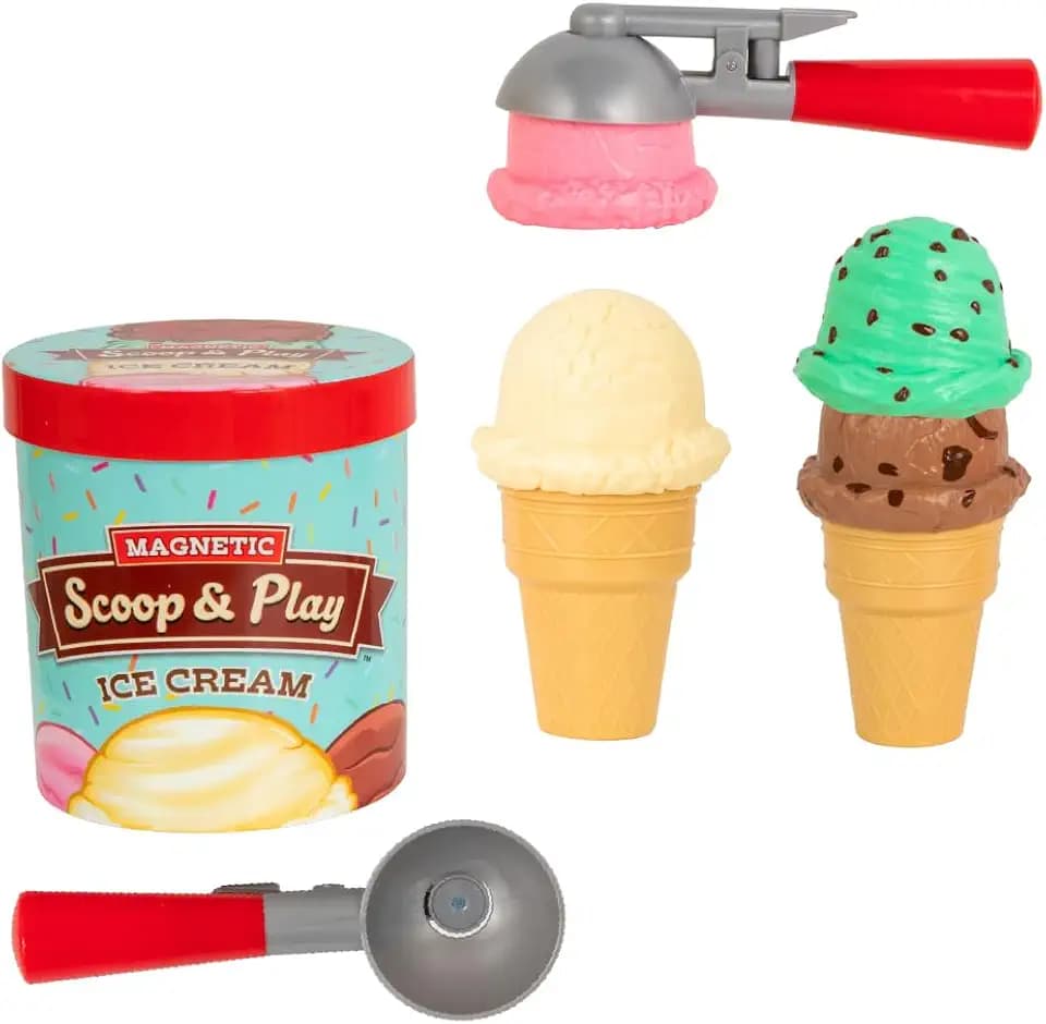 Popular Playthings Magnetic Scoop and Play Ice Cream Set, Deluxe