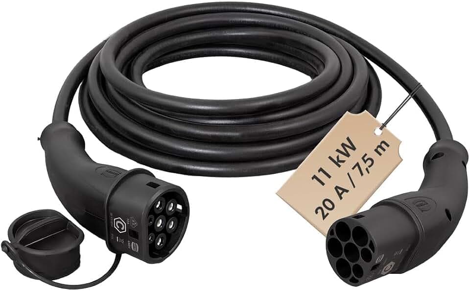 Logilink Harting EVC0106 - E-Auto-Ladekabel Typ 2, 3-phasig, 20 A, 11 kW, 7,5 m/ZERTIFIZIERTES Kabel, Schwarz