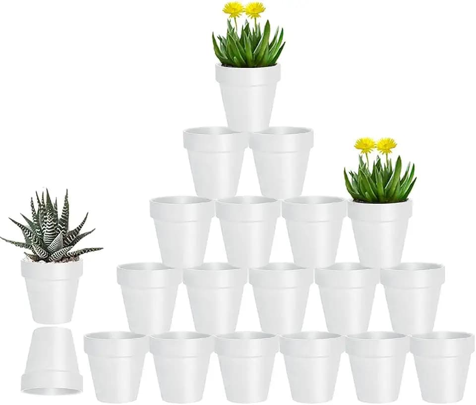 vensovo 3 Inch White Terracotta & Clay Pot with Drainage, 20 Pack