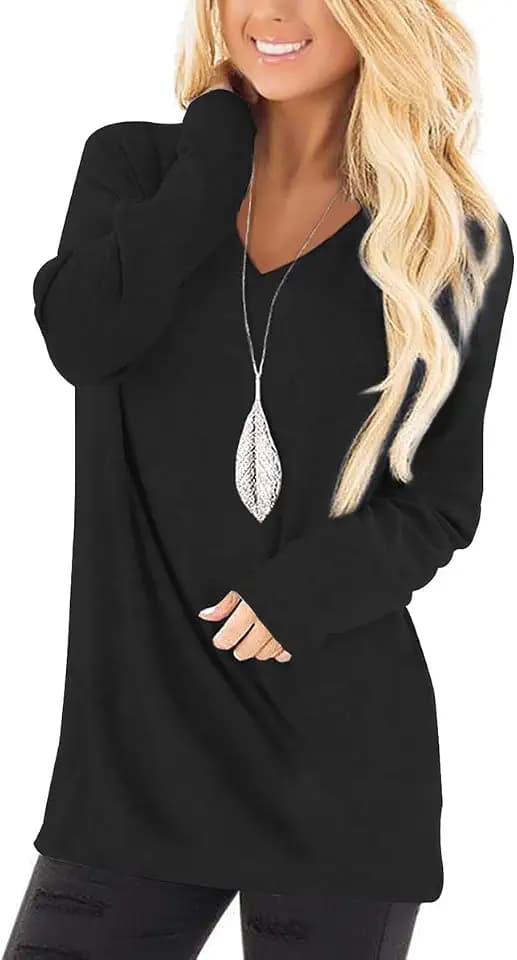 Jescakoo Tunic Tops to Wear with Leggings Long Sleeve V Neck T Shirts Fall Outfits 2026 Casual Loose Fit S-3XL
