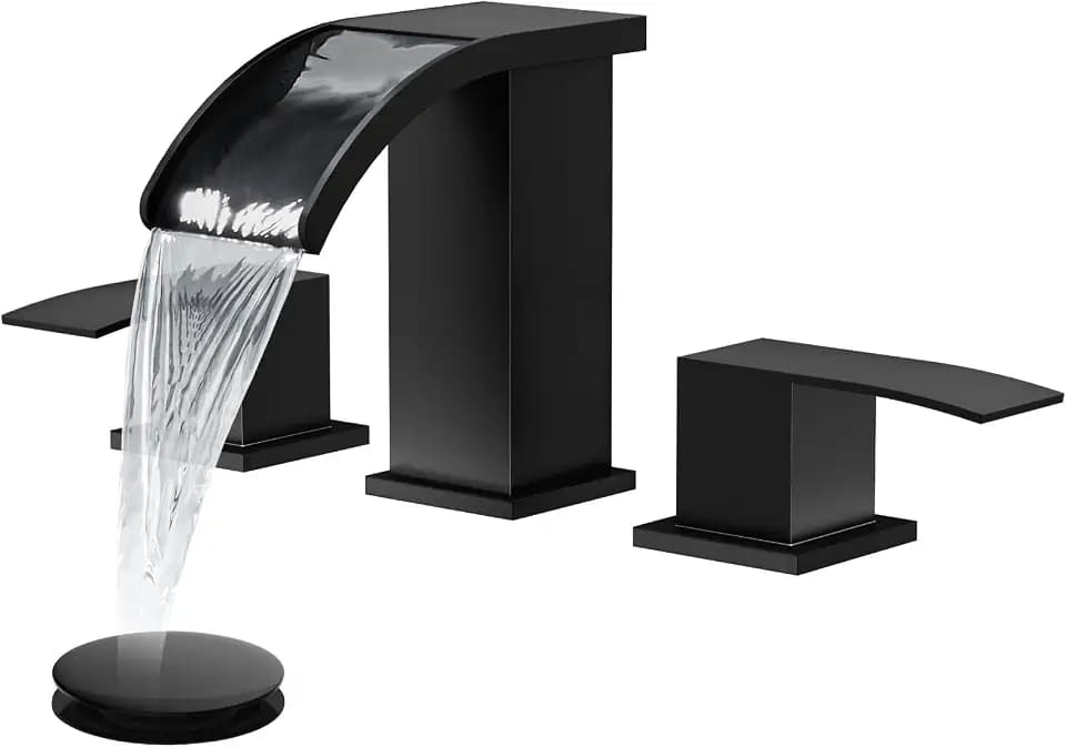 gotonovo Waterfall Bathroom Faucet 3 Hole Square Body,Matte Black