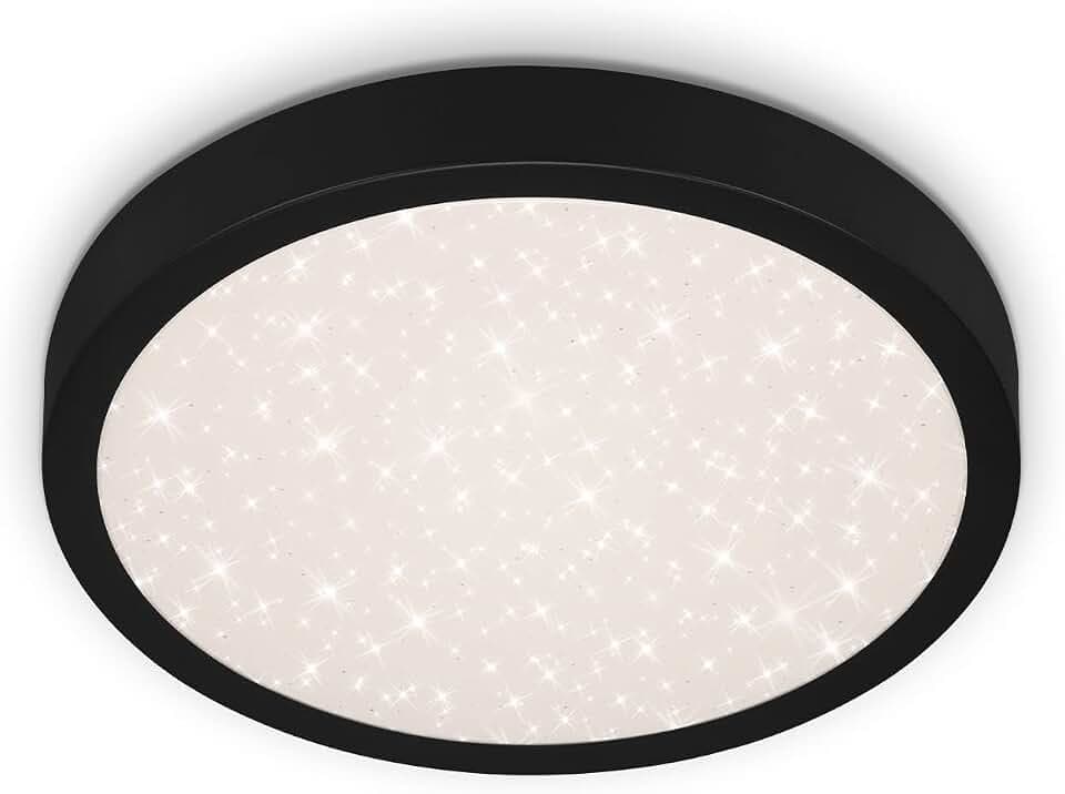 BRILONER Leuchten - LED Deckenlampe mit Sternendekor, LED Deckenleuchte flach, neutralweiße Farbtemperatur, 280 mm, Schwarz 3048-015