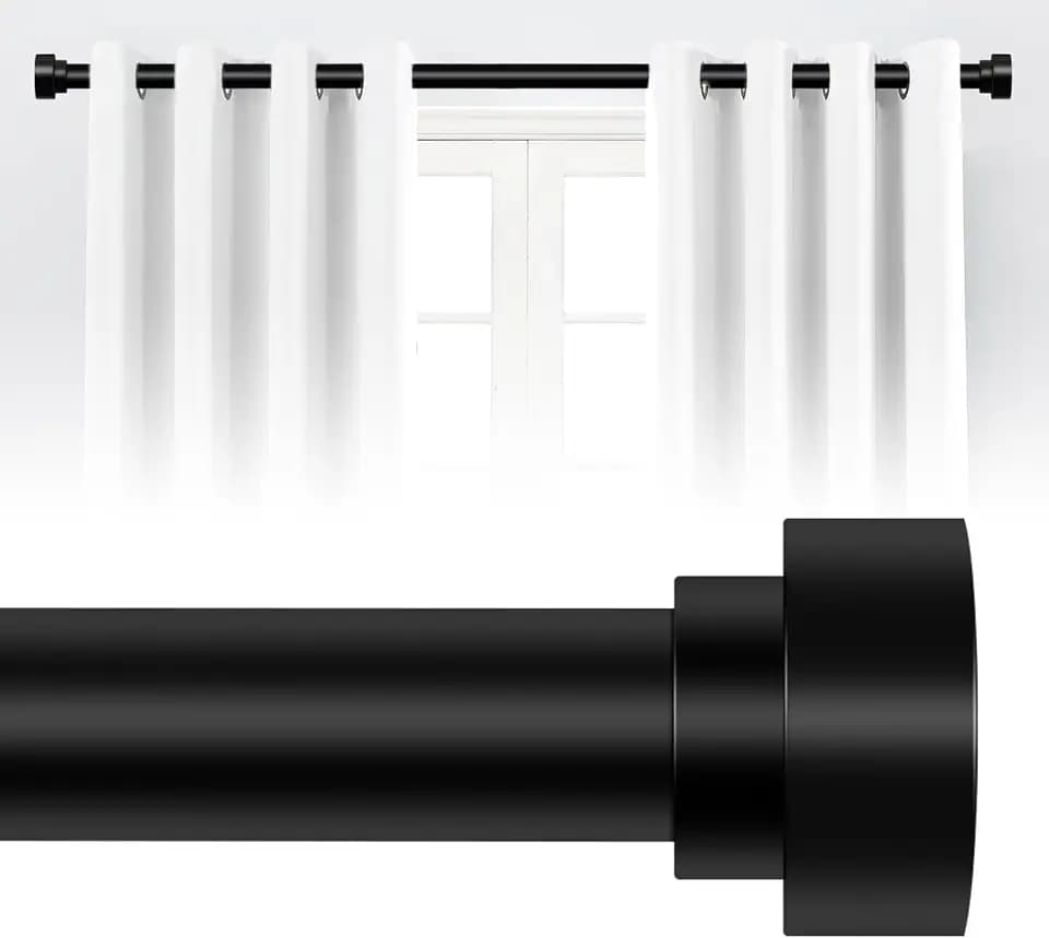 Black Adjustable Curtain Rods for Windows 66 to 120 Inch,1 Inch Heavy Duty Curtain Rod for Bedroom Living Room,Matte Black Iron Easy Install Modern Decorative Window Treatment Single Rods,30-120"