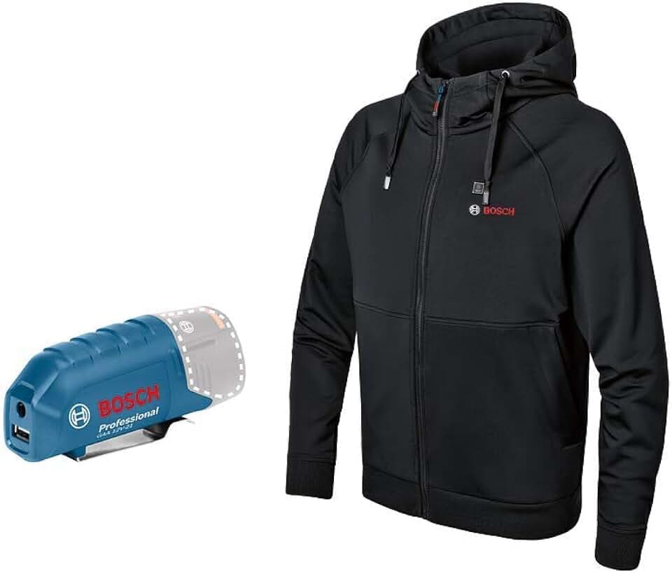 Bosch Professional Beheizbare Sweatjacke GHH 12+18V XA (inkl. USB-Ladeadapter GAA 12V-21, ohne Akku) - Größe 2XL