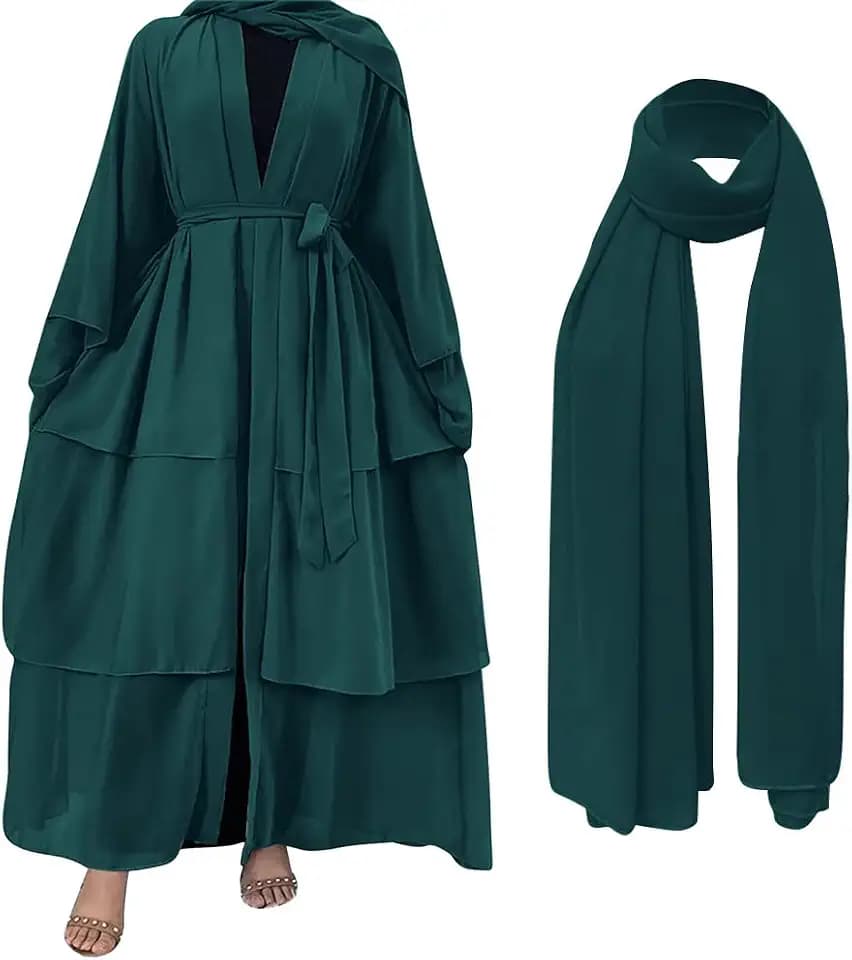 OBEEII Abayas für Frauen Muslim Abaya Langarm Maxikleid Lose Vollabdeckung Islamische Dubai Cardigan Kleidung mit Hijab