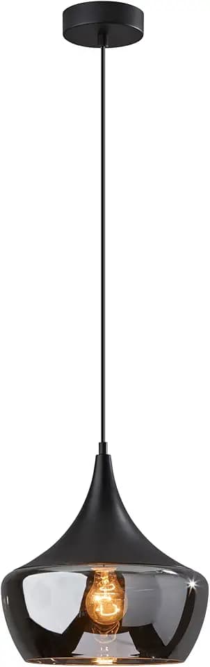 Adesso Hanging Pendant, Black & Smoked Glass Dome, Adjustable