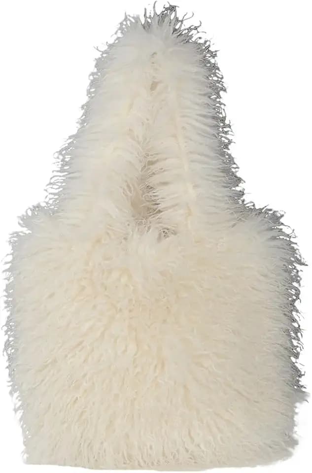Y2K Fluffy Faux Fur Shoulder Bags Women Soft Fuzzy Tote Purse Handbags Fashion Large Satchels Clutch Bag